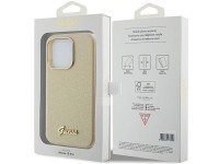 Funda Guess Glitter Glossy Script para iPhone 15 Pro - dorada Funda Guess Glitter Glossy Script para iPhone 15 Pro - dorada