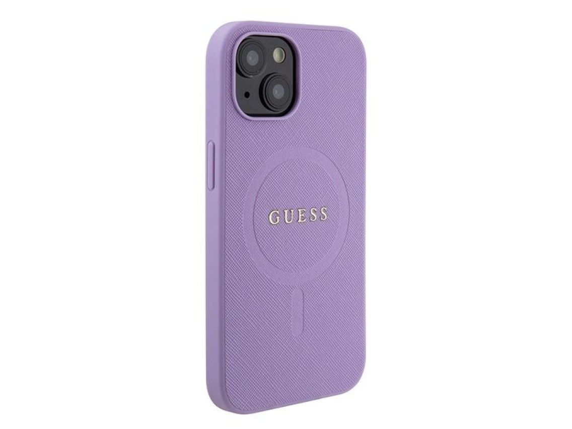 Funda Guess Saffiano MagSafe para iPhone 15 Plus - morado