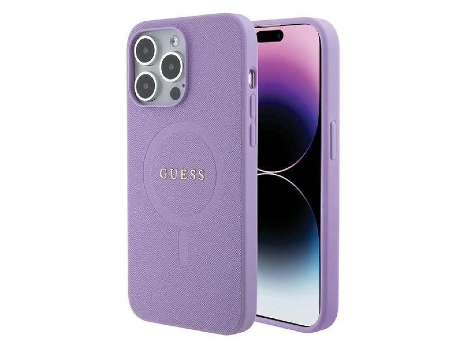 Capa Guess Saffiano MagSafe para iPhone 15 Pro - roxa