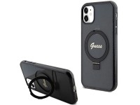 Guess Ring Stand Script Glitter MagSafe case for iPhone 11 / Xr - black Guess Ring Stand Script Glitter MagSafe case for iPhone 11 / Xr - black