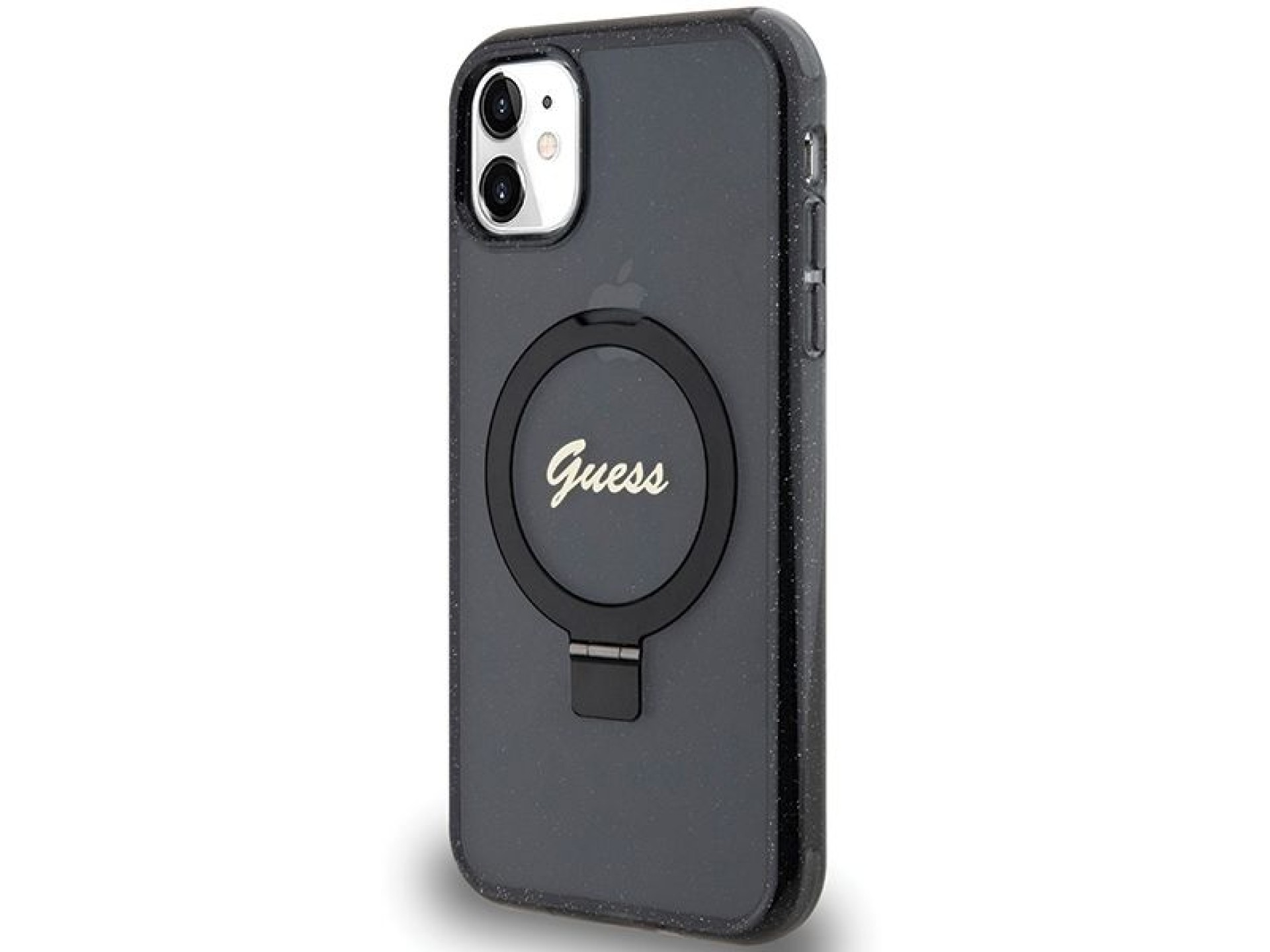 Guess Ring Stand Script Glitter MagSafe case for iPhone 11 / Xr - black