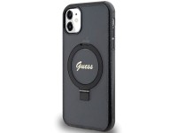 Guess Ring Stand Script Glitter MagSafe case for iPhone 11 / Xr - black Guess Ring Stand Script Glitter MagSafe case for iPhone 11 / Xr - black