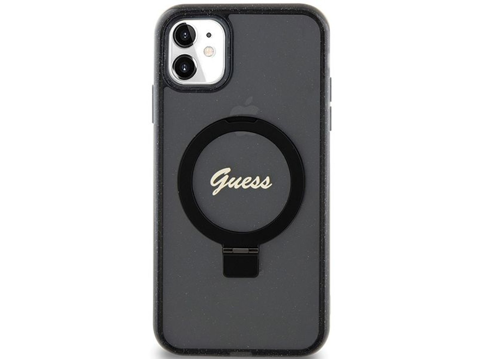 Guess Ring Stand Script Glitter MagSafe case for iPhone 11 / Xr - black