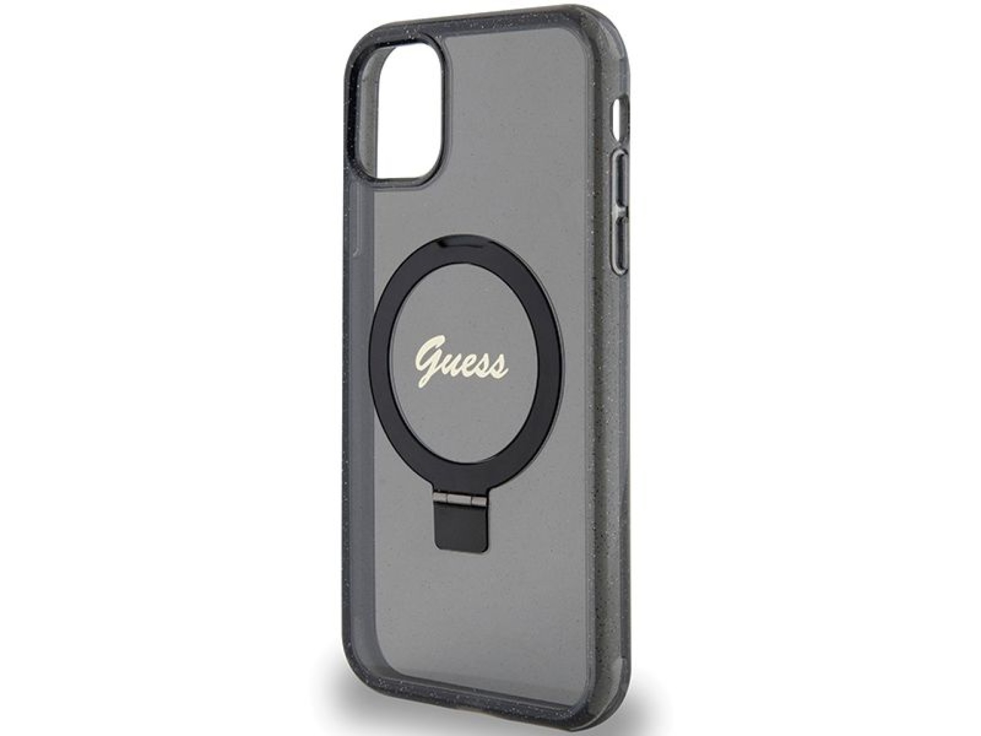 Guess Ring Stand Script Glitter MagSafe case for iPhone 11 / Xr - black