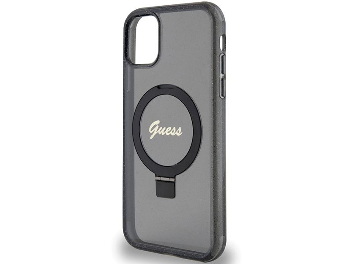 Guess Ring Stand Script Glitter MagSafe case for iPhone 11 / Xr - black