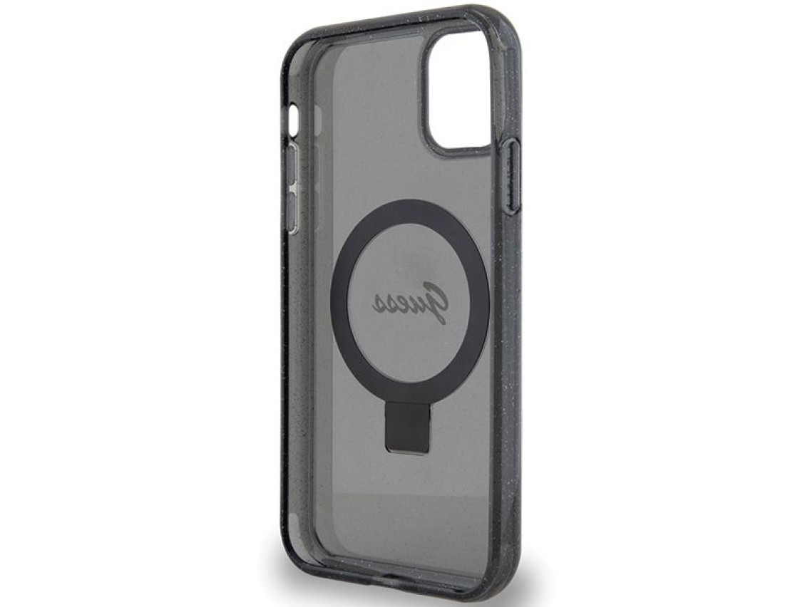 Guess Ring Stand Script Glitter MagSafe case for iPhone 11 / Xr - black