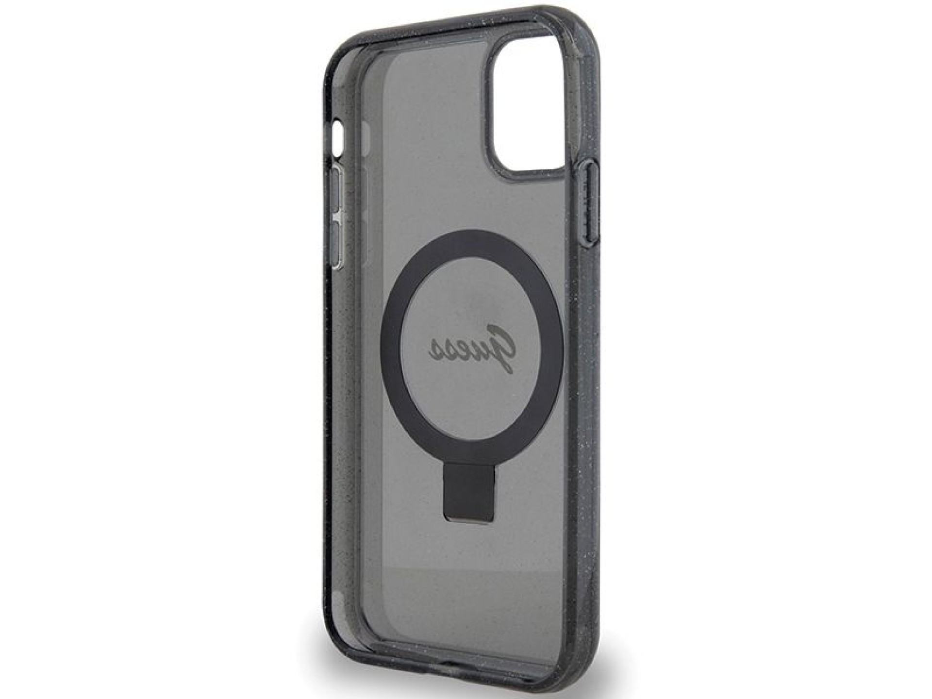 Guess Ring Stand Script Glitter MagSafe case for iPhone 11 / Xr - black