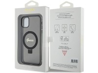 Guess Ring Stand Script Glitter MagSafe case for iPhone 11 / Xr - black Guess Ring Stand Script Glitter MagSafe case for iPhone 11 / Xr - black