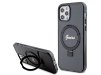 Capa MagSafe Guess Ring Stand Script Glitter para iPhone 12/12 Pro - preta Capa MagSafe Guess Ring Stand Script Glitter para iPhone 12/12 Pro - preta