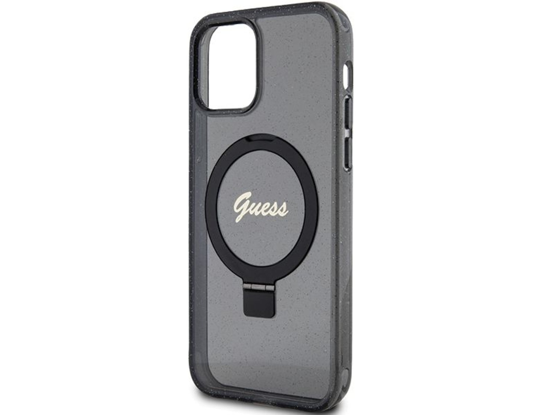Capa MagSafe Guess Ring Stand Script Glitter para iPhone 12/12 Pro - preta