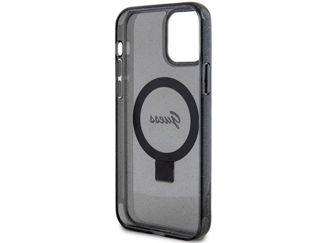 Capa MagSafe Guess Ring Stand Script Glitter para iPhone 12/12 Pro - preta