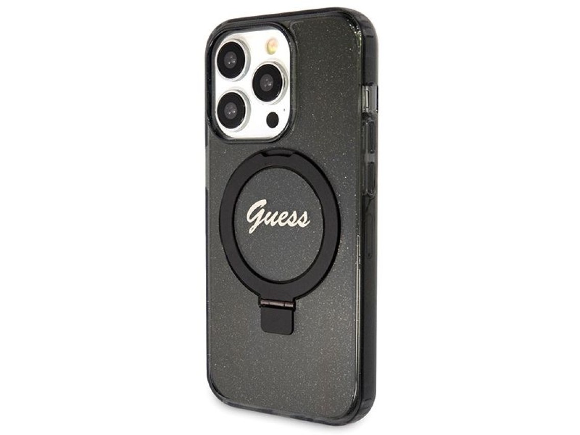 Guess Ring Stand Script Glitter MagSafe case for iPhone 13 Pro / 13 - black