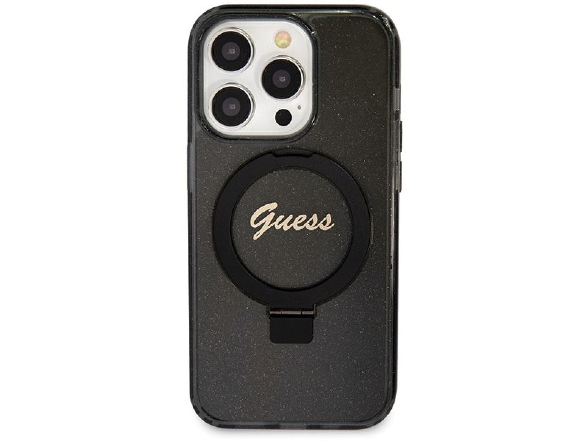 Guess Ring Stand Script Glitter MagSafe case for iPhone 13 Pro / 13 - black