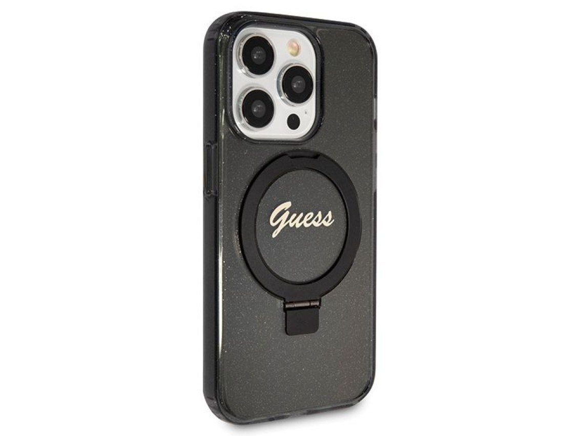 Guess Ring Stand Script Glitter MagSafe case for iPhone 13 Pro / 13 - black