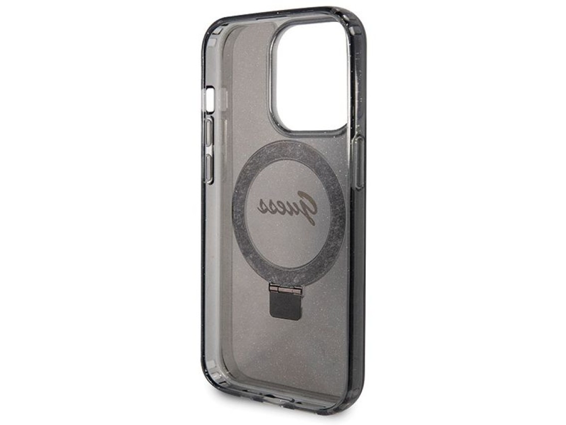 Guess Ring Stand Script Glitter MagSafe case for iPhone 13 Pro / 13 - black