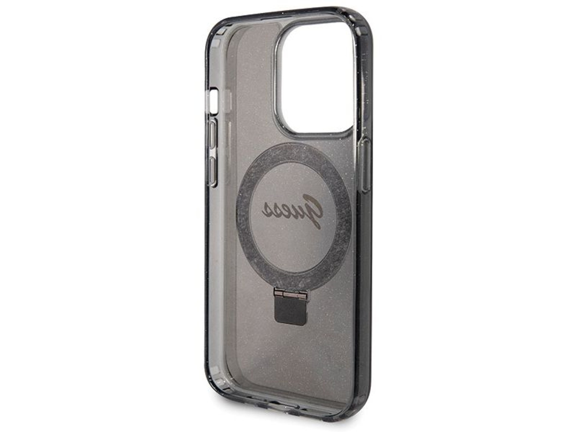 Capa MagSafe Guess Ring Stand Script Glitter para iPhone 14 Pro - preta