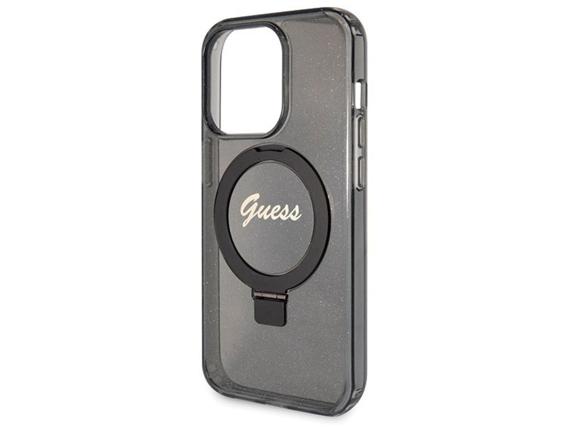 Capa MagSafe Guess Ring Stand Script Glitter para iPhone 14 Pro Max - preta
