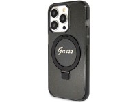 Guess Ring Stand Script Glitter MagSafe case for iPhone 15 Pro - black Guess Ring Stand Script Glitter MagSafe case for iPhone 15 Pro - black