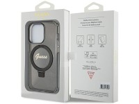 Guess Ring Stand Script Glitter MagSafe case for iPhone 15 Pro - black Guess Ring Stand Script Glitter MagSafe case for iPhone 15 Pro - black
