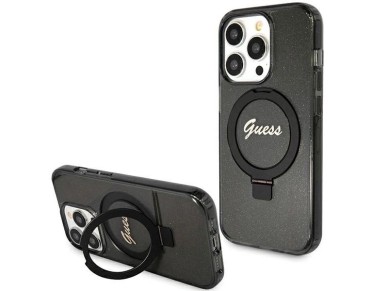 Guess Ring Stand Script Glitter MagSafe case for iPhone 15 Pro Max - black Guess Ring Stand Script Glitter MagSafe case for iPhone 15 Pro Max - black