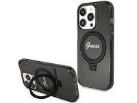 Capa MagSafe Guess Ring Stand Script Glitter para iPhone 15 Pro Max - preta Capa MagSafe Guess Ring Stand Script Glitter para iPhone 15 Pro Max - preta