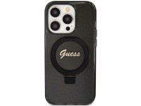 Capa MagSafe Guess Ring Stand Script Glitter para iPhone 15 Pro Max - preta Capa MagSafe Guess Ring Stand Script Glitter para iPhone 15 Pro Max - preta