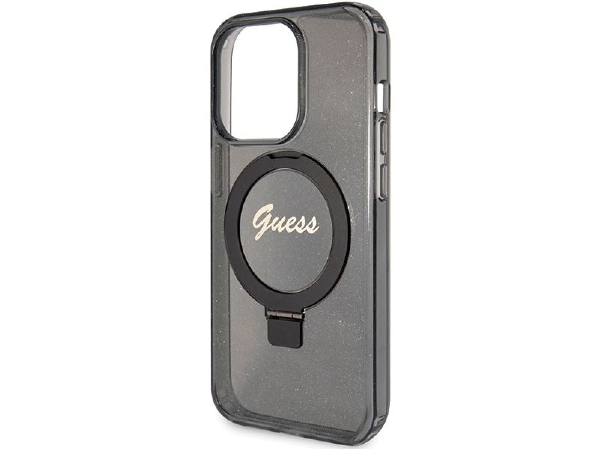Capa MagSafe Guess Ring Stand Script Glitter para iPhone 15 Pro Max - preta