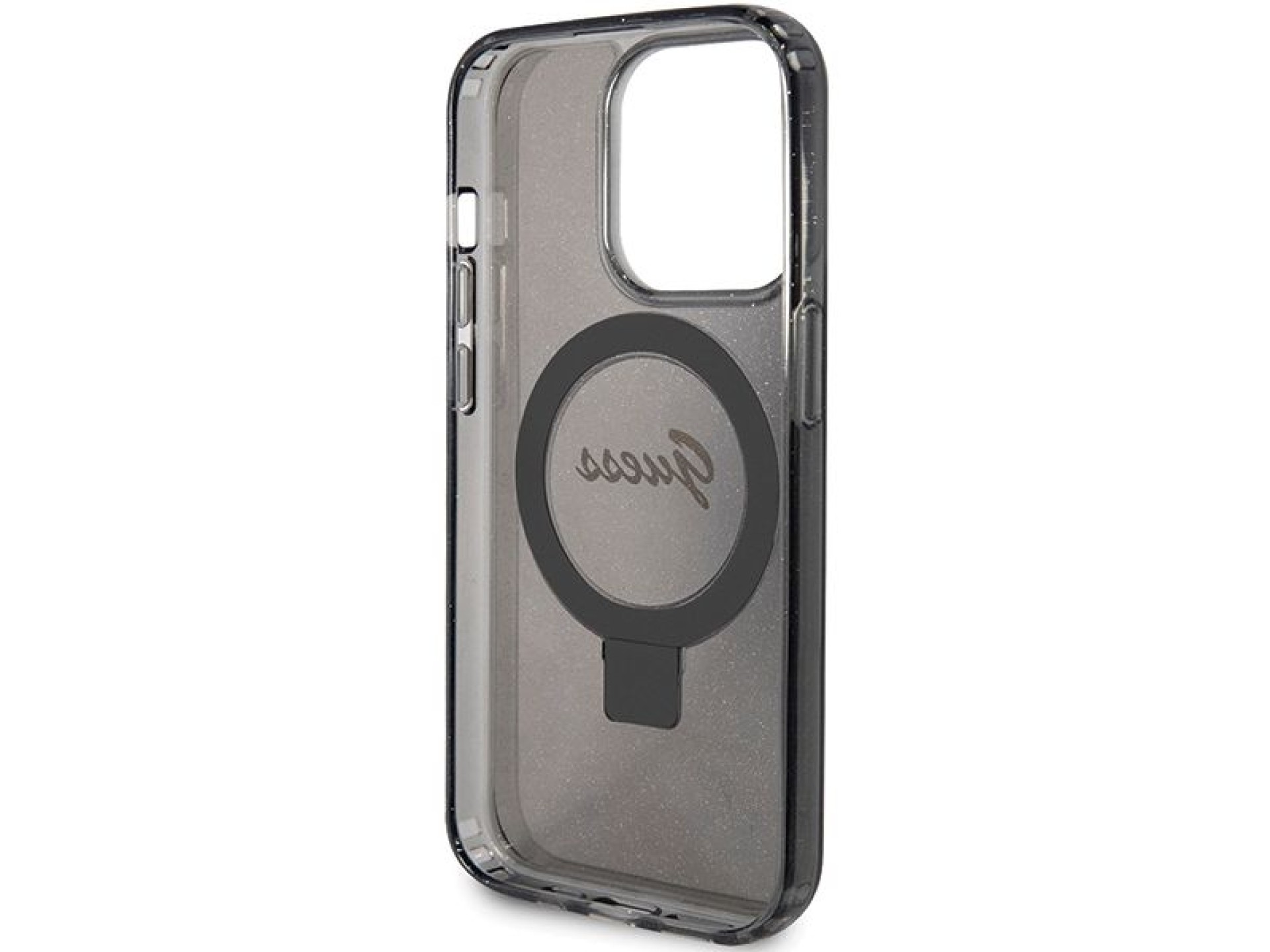 Capa MagSafe Guess Ring Stand Script Glitter para iPhone 15 Pro Max - preta