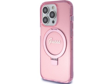 Capa MagSafe Guess Ring Stand Script Glitter para iPhone 15 Pro Max - rosa