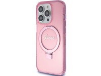 Capa MagSafe Guess Ring Stand Script Glitter para iPhone 15 Pro Max - rosa