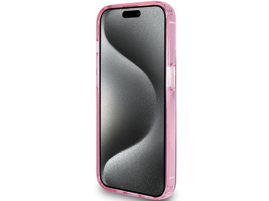 Capa MagSafe Guess Ring Stand Script Glitter para iPhone 15 Pro Max - rosa