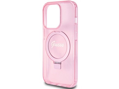 Capa MagSafe Guess Ring Stand Script Glitter para iPhone 15 Pro Max - rosa