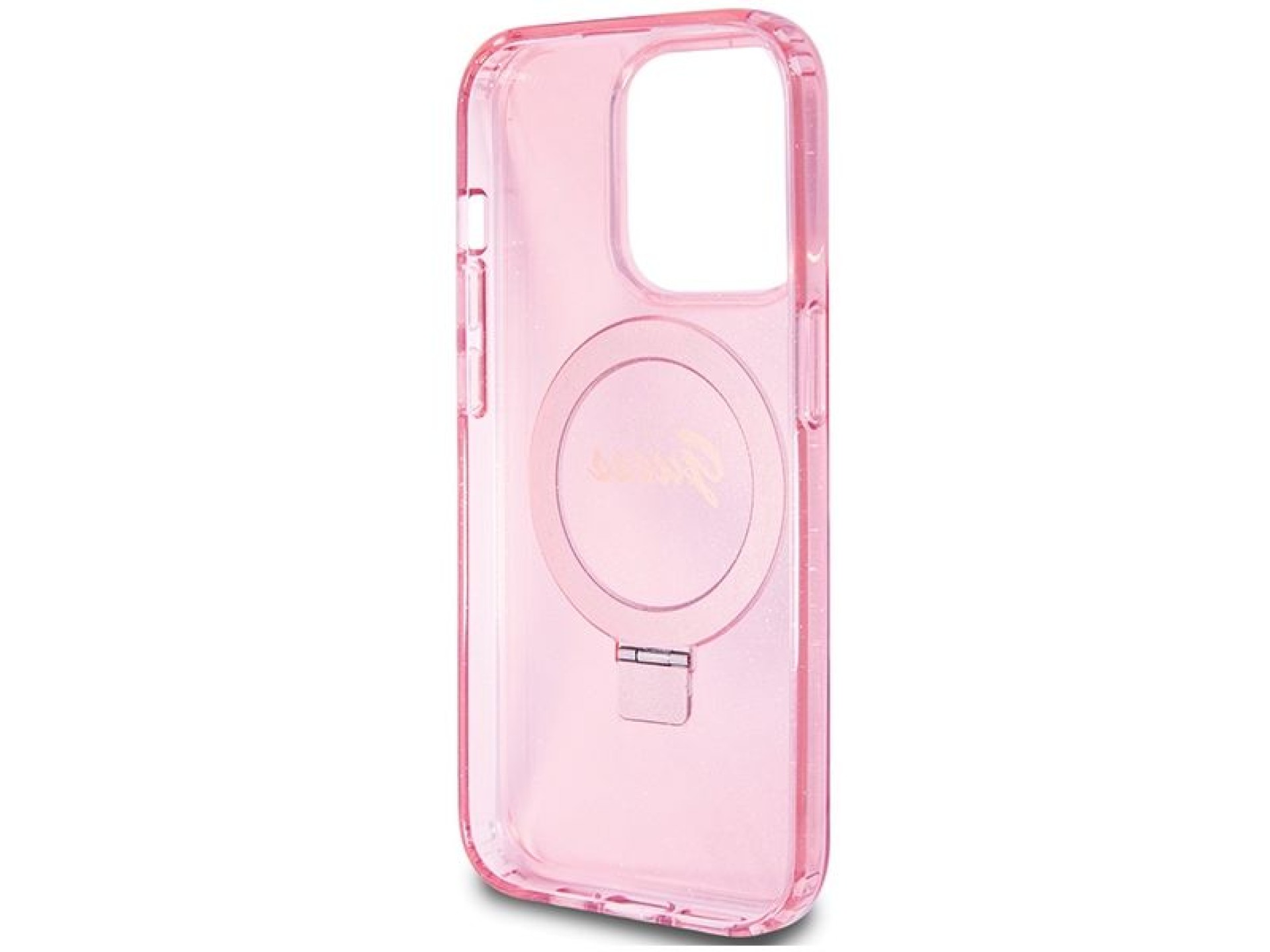 Capa MagSafe Guess Ring Stand Script Glitter para iPhone 15 Pro Max - rosa