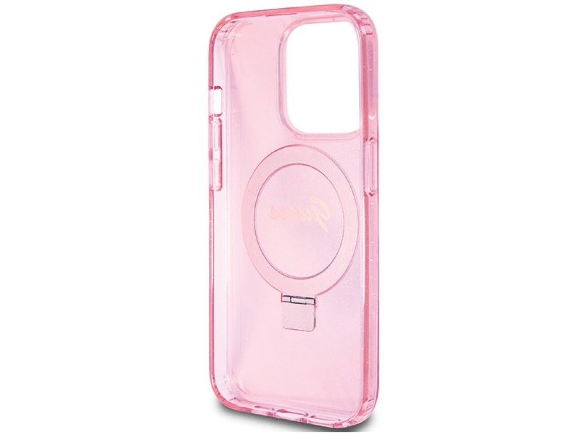 Capa MagSafe Guess Ring Stand Script Glitter para iPhone 15 Pro Max - rosa