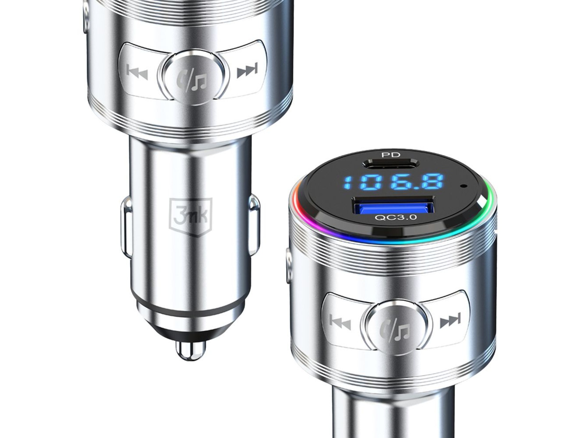 Transmisor 3 en 1 48W QC PD PPS USB-C USB-A 3mk Hyper Car Power Transmitter