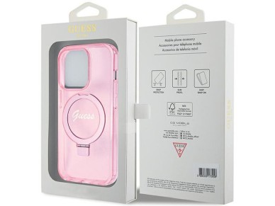 Capa MagSafe Guess Ring Stand Script Glitter para iPhone 15 Pro Max - rosa