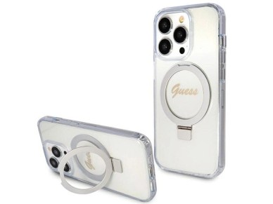 Guess Ring Stand Script Glitter MagSafe case for iPhone 15 Pro - transparent Guess Ring Stand Script Glitter MagSafe case for iPhone 15 Pro - transparent