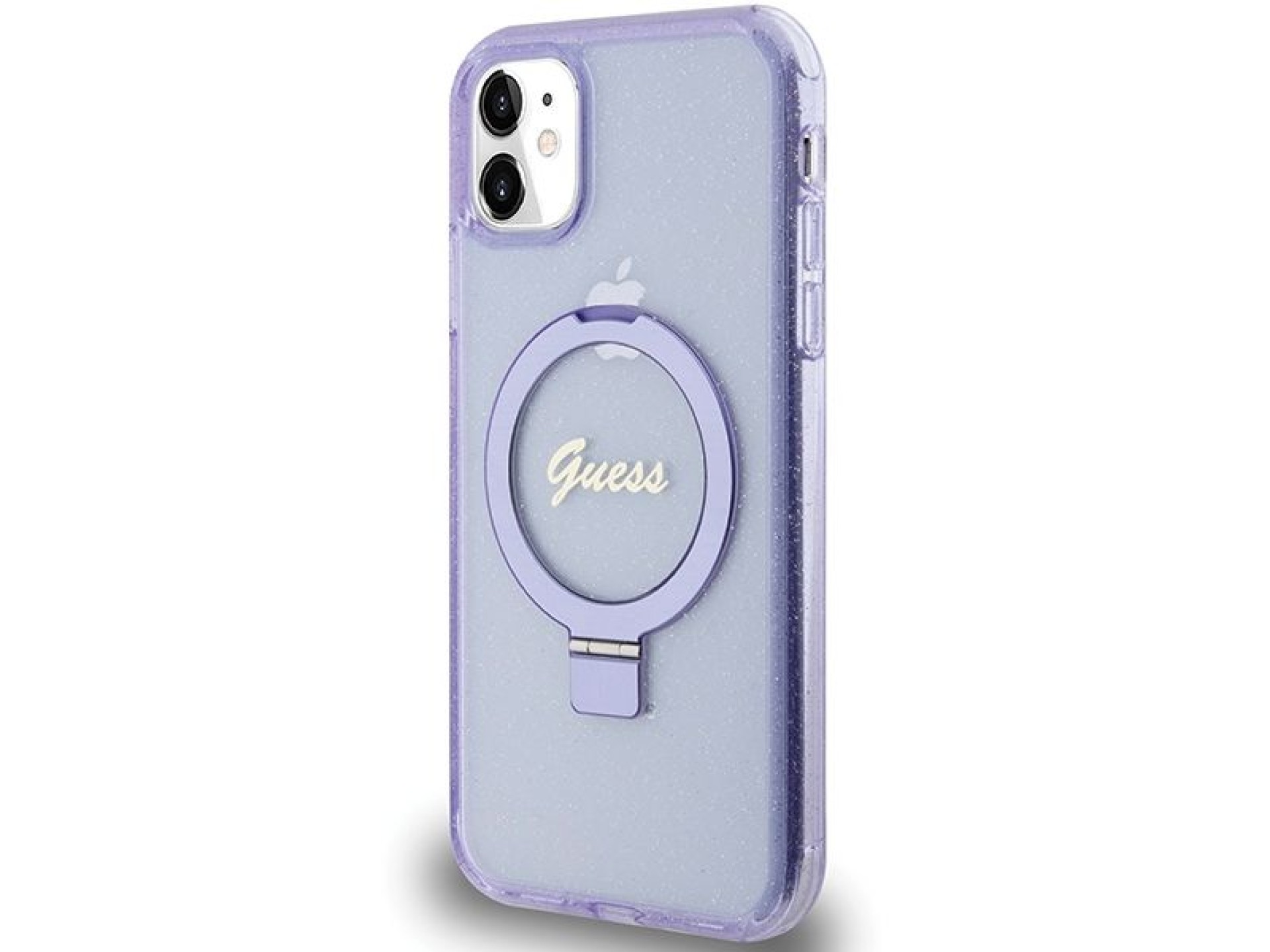 Capa MagSafe Guess Ring Stand Script Glitter para iPhone 11 / Xr - roxa