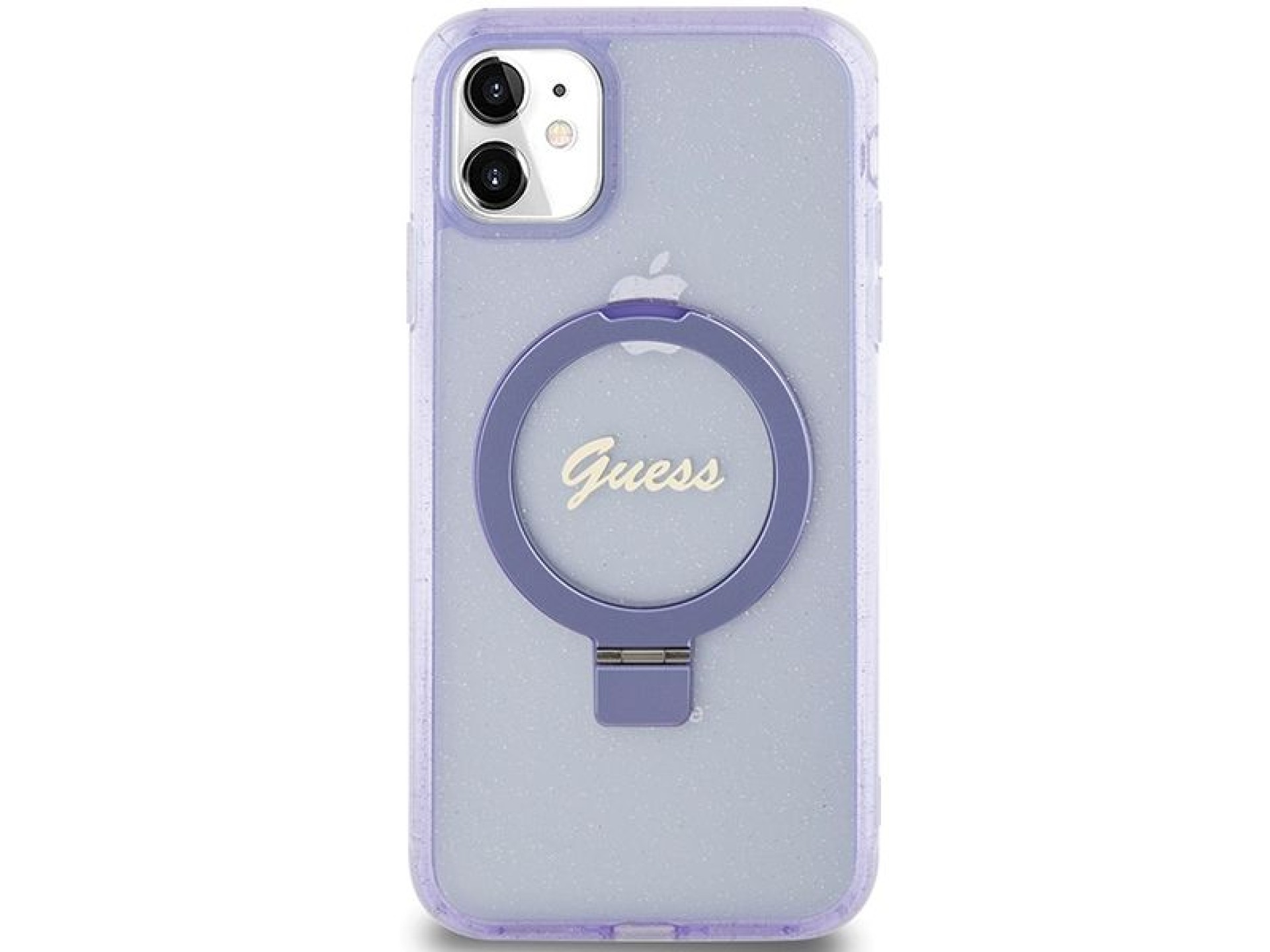 Capa MagSafe Guess Ring Stand Script Glitter para iPhone 11 / Xr - roxa
