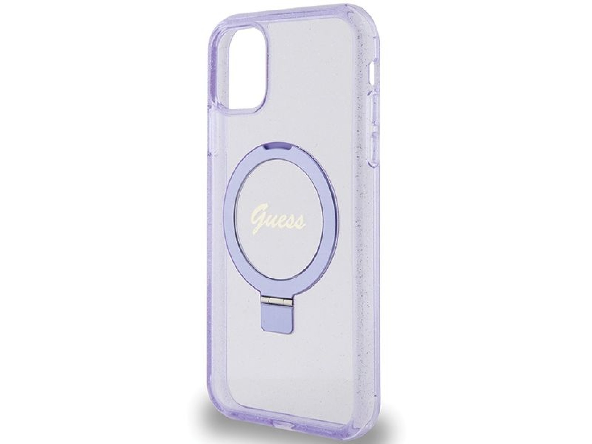 Capa MagSafe Guess Ring Stand Script Glitter para iPhone 11 / Xr - roxa