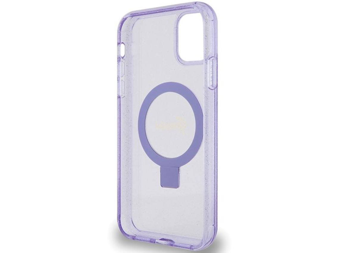 Capa MagSafe Guess Ring Stand Script Glitter para iPhone 11 / Xr - roxa