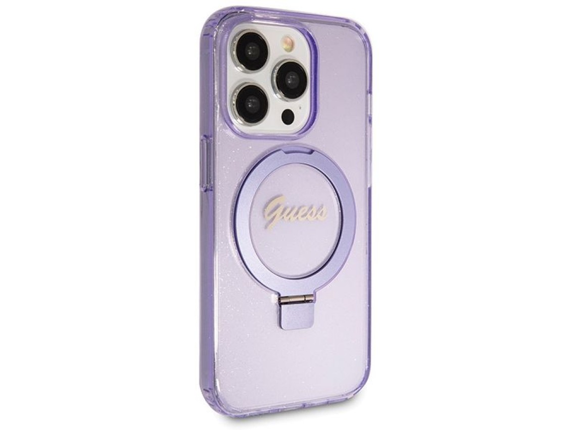 Capa MagSafe Guess Ring Stand Script Glitter para iPhone 13 Pro / 13 - roxa