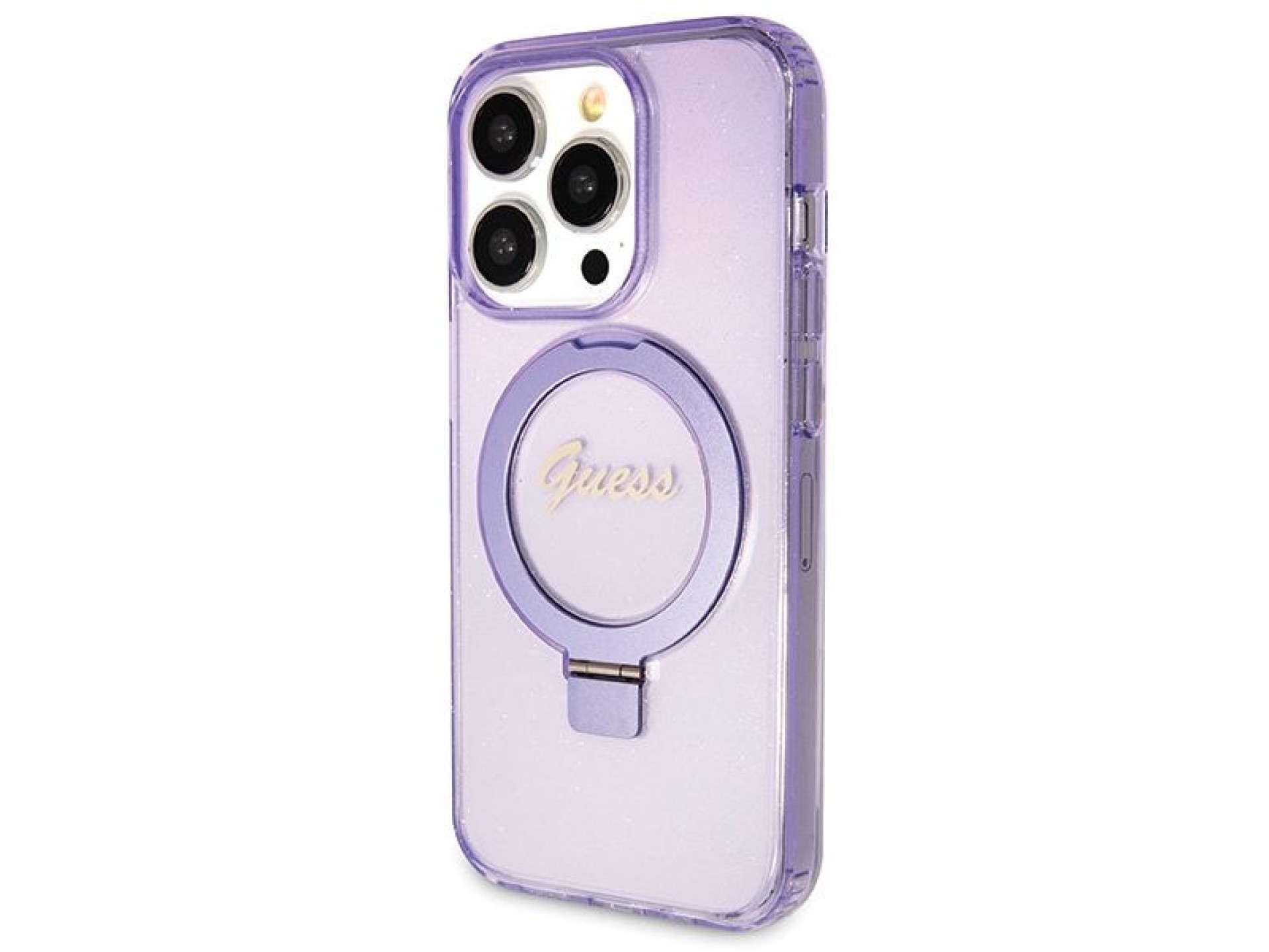 Capa MagSafe Guess Ring Stand Script Glitter para iPhone 13 Pro Max - roxa