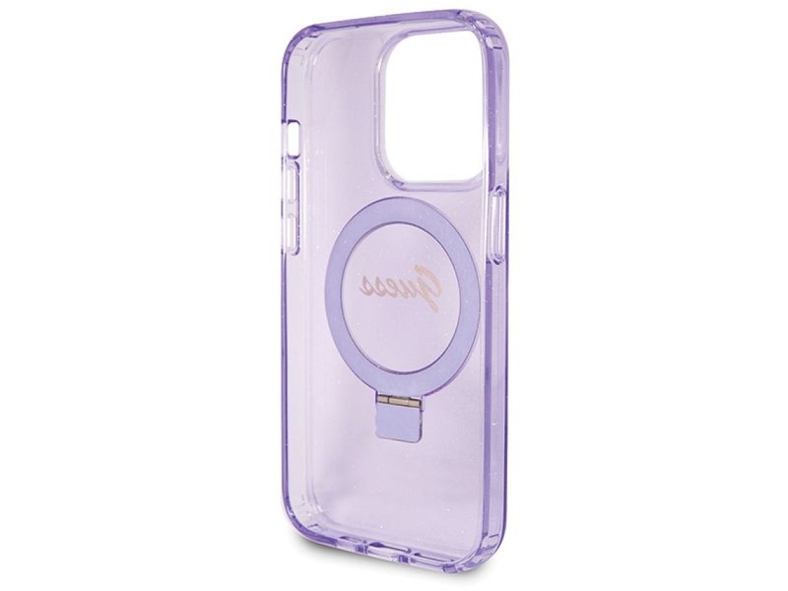 Capa MagSafe Guess Ring Stand Script Glitter para iPhone 13 Pro Max - roxa