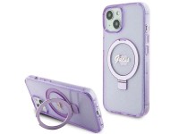 Guess Ring Stand Script Glitter MagSafe case for iPhone 15 Plus / 14 Plus - purple Guess Ring Stand Script Glitter MagSafe case for iPhone 15 Plus / 14 Plus - purple