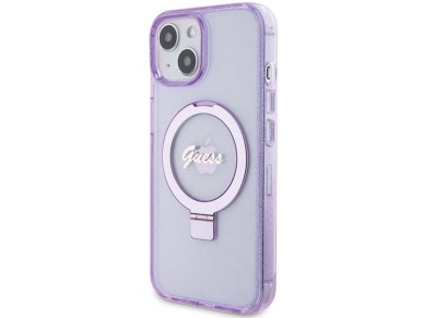 Guess Ring Stand Script Glitter MagSafe case for iPhone 15 Plus / 14 Plus - purple Guess Ring Stand Script Glitter MagSafe case for iPhone 15 Plus / 14 Plus - purple