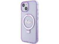 Guess Ring Stand Script Glitter MagSafe case for iPhone 15 Plus / 14 Plus - purple Guess Ring Stand Script Glitter MagSafe case for iPhone 15 Plus / 14 Plus - purple