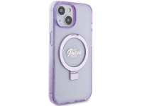 Guess Ring Stand Script Glitter MagSafe case for iPhone 15 Plus / 14 Plus - purple Guess Ring Stand Script Glitter MagSafe case for iPhone 15 Plus / 14 Plus - purple
