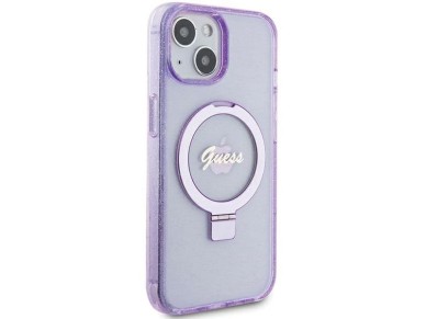 Guess Ring Stand Script Glitter MagSafe case for iPhone 15 Plus / 14 Plus - purple Guess Ring Stand Script Glitter MagSafe case for iPhone 15 Plus / 14 Plus - purple