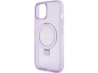 Guess Ring Stand Script Glitter MagSafe case for iPhone 15 Plus / 14 Plus - purple Guess Ring Stand Script Glitter MagSafe case for iPhone 15 Plus / 14 Plus - purple